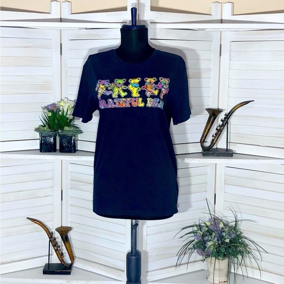 Grateful Dead multicolor dancing bears navy blue cotton short sleeves T-shirt S - Picture 1 of 8